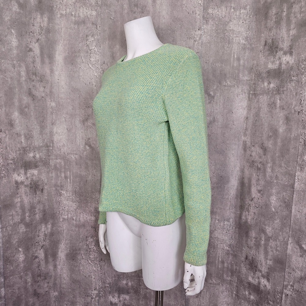 L.L. Bean Women's Cotton Sweater Small‎ Green Blue Marled Knit Crewneck Pullover - Picture 5 of 8